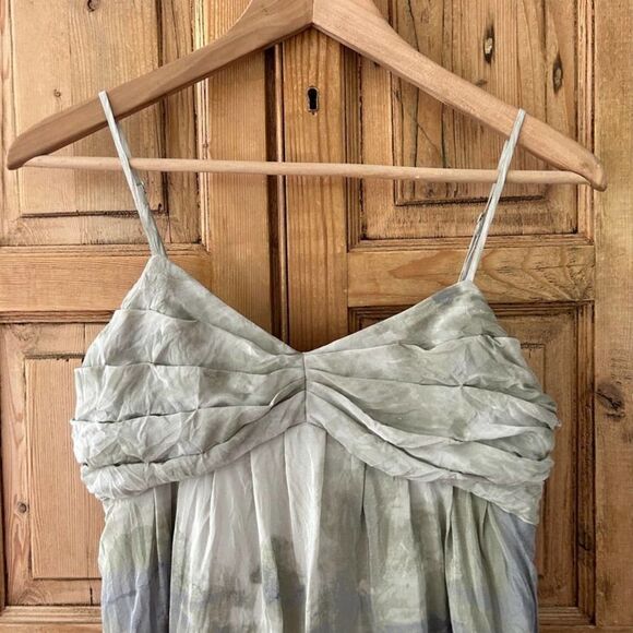 Women's Fei 2 Dress Gray Silk Anthropologie Watercolor Terrace Empire Bodice - Picture 2 of 11